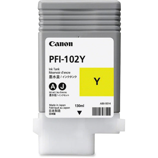 Cartucho de Tinta Canon PFI-102Y Yellow Original 130ml para Plotter imagePROGRAF iPF500, iPF700 e iPF710 – Código 0898B001AA