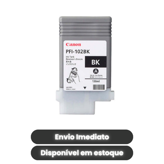 Cartucho de Tinta Canon PFI-102BK Black Original 130ml para Plotter imagePROGRAF iPF500, iPF700 e iPF710 – Código 0895B001AA