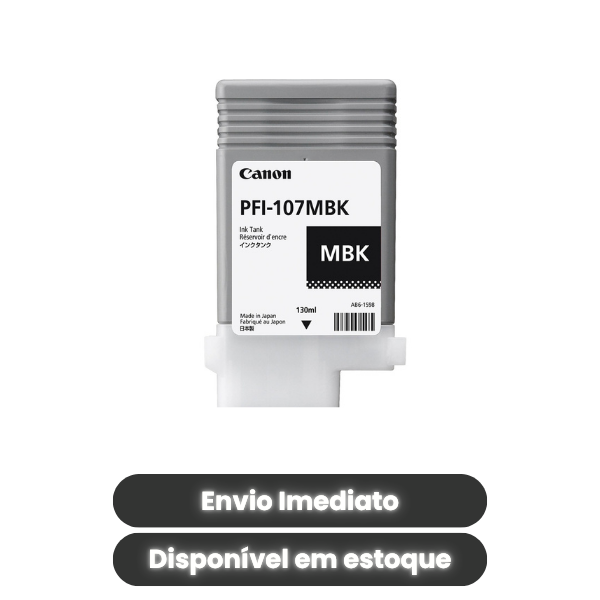 Tinta Canon PFI-107MBK Original Matte Black 130ml (Cód. 6704B001AA) para Plotter imagePROGRAF iPF670, iPF770 e iPF780