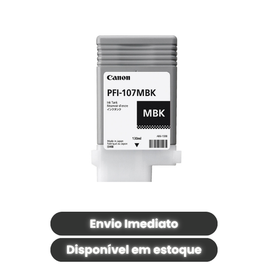 Tinta Canon PFI-107MBK Original Matte Black 130ml (Cód. 6704B001AA) para Plotter imagePROGRAF iPF670, iPF770 e iPF780