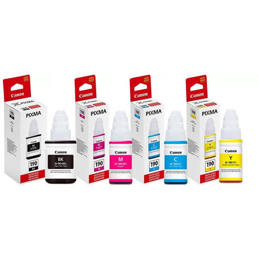 Kit Tinta Canon GI-190 Original CMYK para Impressoras Pixma G3100, G3110, G4100 e G2100 – 4 Garrafas (Preto, Ciano, Magenta e Amarelo)