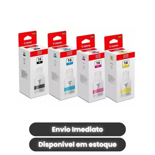 Kit Tinta Canon GI-16 Original CMYK para MAXIFY GX6010 e GX7010 – Refil Completo Preto, Ciano, Magenta e Amarelo